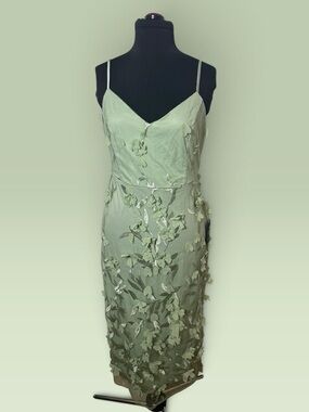 Lulu's Sage Green Floral Appliqué Midi Slip Dress